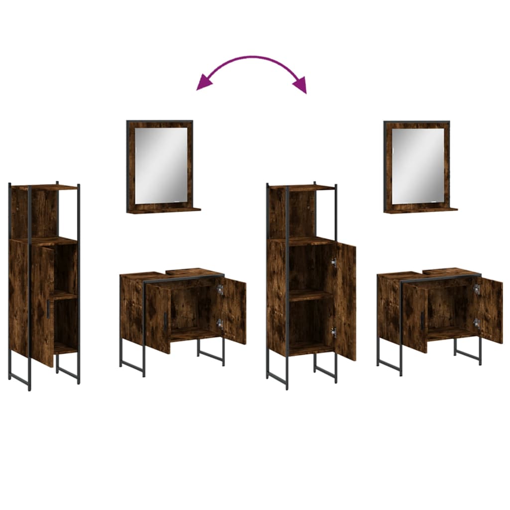 3 Piece Bathroom Furniture Set Smoked Oak Veneer Wood Based Material