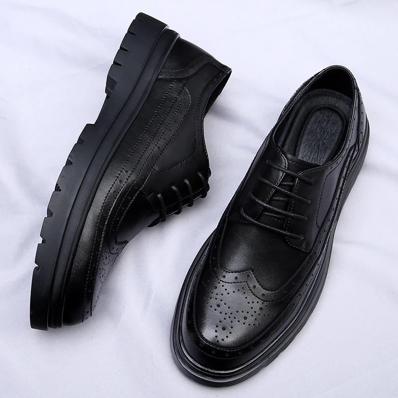 Fashion Brand Thick Soled Men's Genuine Leather Shoes British Style Business Shoes Men's Banquet Formal Shoes Classic Brown