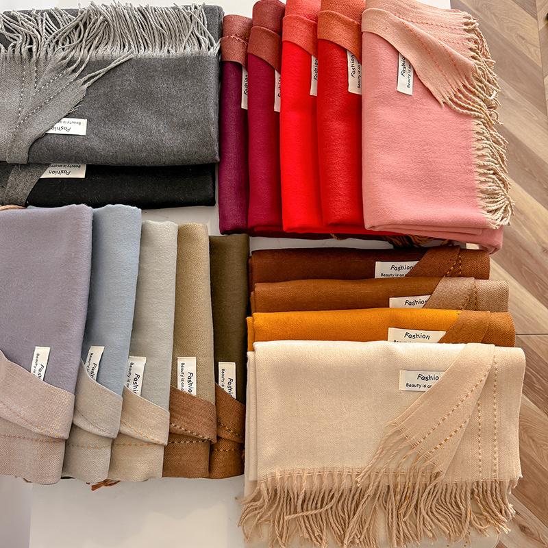 Nuova sciarpa calda in cashmere Winer per donna, moda, spessa, in tinta unita, in pashmina, scialle, foulard, donna