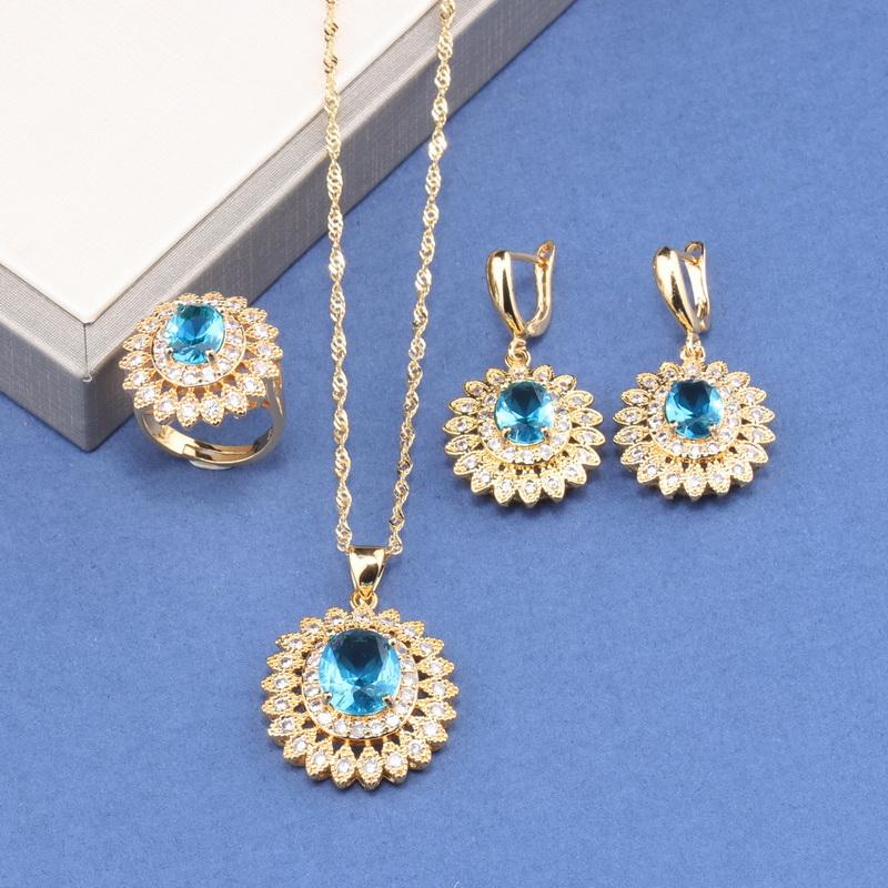 Neue Mode Kleid Schmuck&Accessoires Vergoldete Zirkon Brautsets Zirkonringe/Anhänger/Ring Halskette für Frauen Geschenk