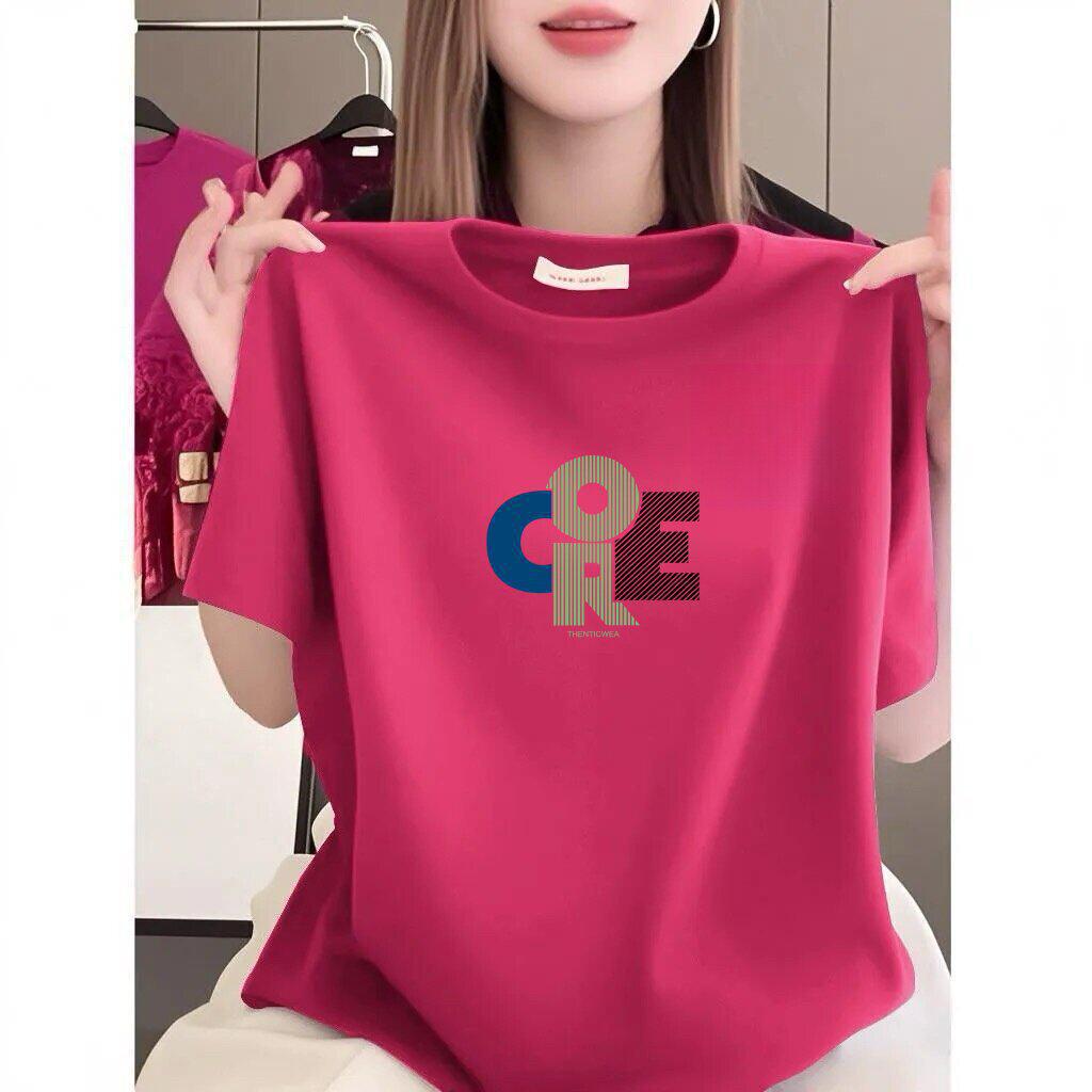 Women s High-End Fashion Sporty Commute Loose-Fit Short Sleeve Printed T-shirt Medium