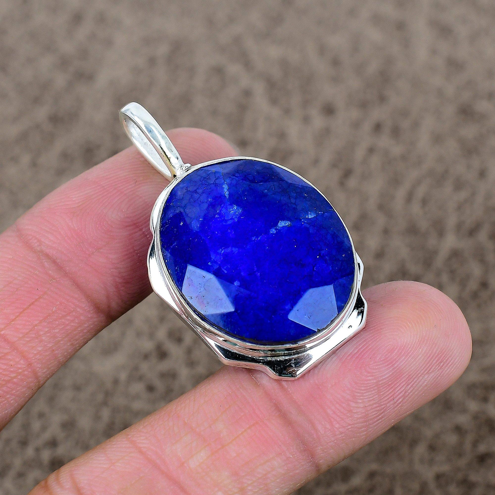 

Blue Jade Gemstone Handmade 925 Sterling Silver Jewelry Pendant 1.77 KKG-360