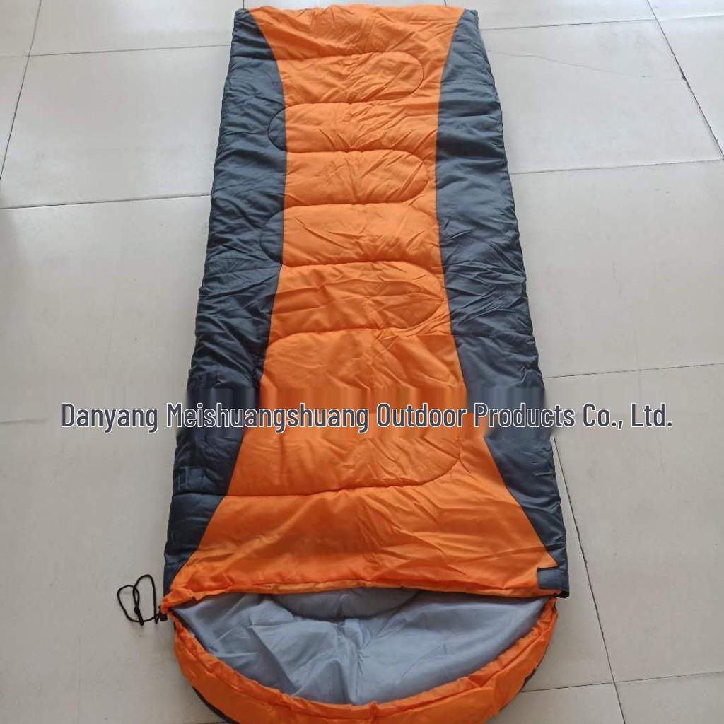 Dual-Season Color-Block Sleeping Bag with Hood, Two-Way Zipper, and Compression Sack for Outdoor Camping