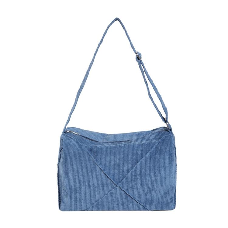 Elegant Corduroy Shoulder Purse Quality Crossbody Bag Adjustable Strap Length синий