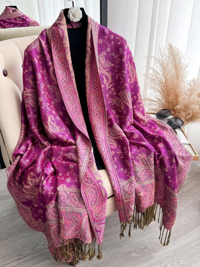 New Pashmina Women Scarf Bohemia Paisley Shawl Wrap Paisley Jacquard Flowers Cashmere Classic Tassels 70X190Cm