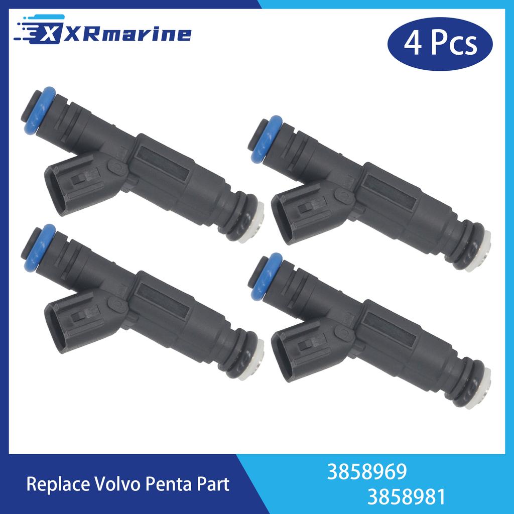 3858981 Einspritzdüsen 4 Löcher 3858969 für Volvo Penta 4.3L 5.0L 5.7L GXi OSi Motor Kompatibel mit Indmar MEFI 6 ECM 636051