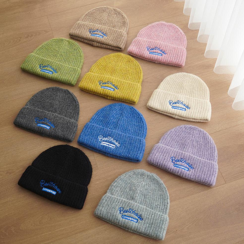 Korean-style trendy brand knitted hat, autumn and winter woolen hat for women, stylish student couple's colorful wool beanie, head wrap hat for men