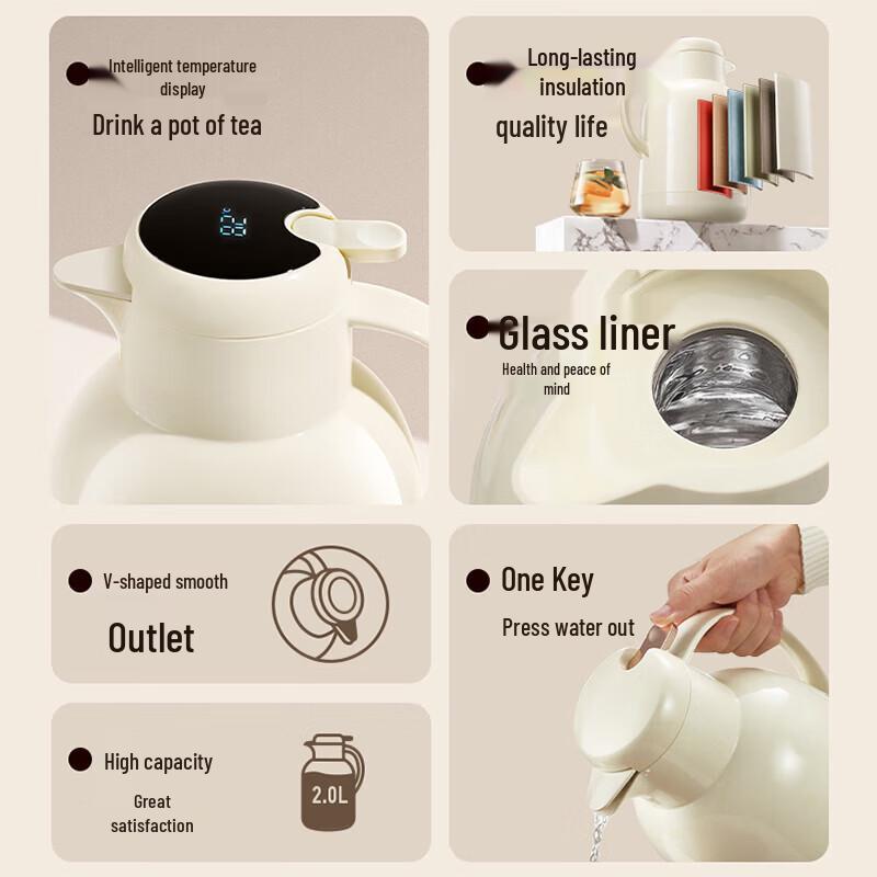 SUPOR Smart Temperature Display Glass Liner Thermos (2L)