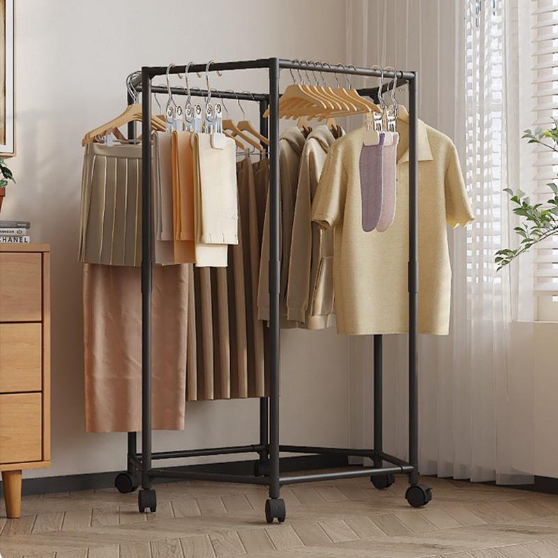 Hexagonal Rotating Garment Rack Free Standing Heavy Duty Clothes Hanger Space Saving Dormitory Laundry Organizer Multi Hook Drying Stand Iron Frame