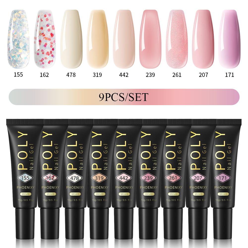 PHOENIXY Poly Nail Gel na prodloužení nehtů Rychlý stavební gel na prsty s 37 barvami Poly Nail Gel na prodloužení a akrylový gelový lak na nail Art