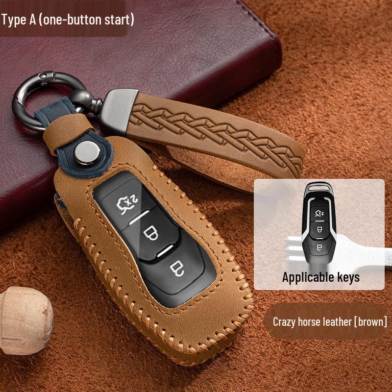 Ford Key Case for Focus, Mondeo, Kuga, Ecosport, Edge, Taurus - Genuine Leather with Buckle