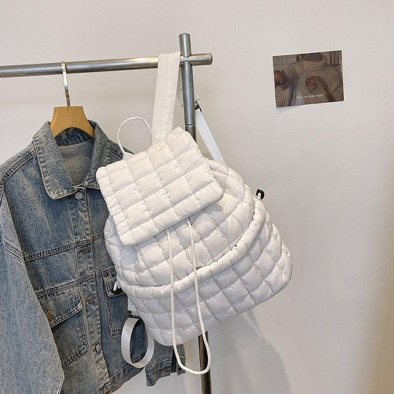 Down Pleated Backpack Women's Bag Cross-border Cloud New Large-capacity Simple Plaid Puff