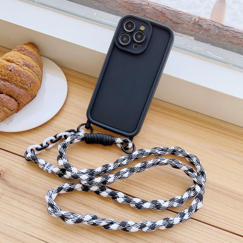 Étui avec cordon pour iPhone 17, 16, 15 Pro Max, 14, 12, 11, 13 Plus, X, XS Max, bandoulière, protection d'objectif souple, finition mate
