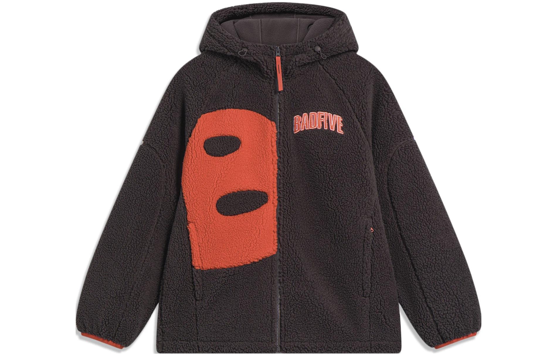 Li Ning BADFIVE Jackets Men s Charcoal Coffee Umber Hooded Fleece Lined Other AFDT665-3 L