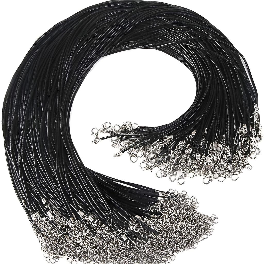 40pcs Of Wax Thread Chain Lobster Buckle Black Leather Rope Necklace DIY Accessories Hanging Rope Pendant Wax Leather Rope