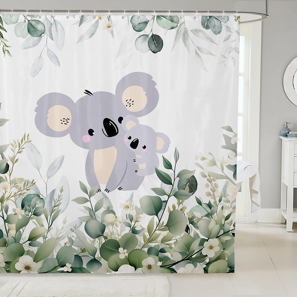 Erosebridal Cute Dachshund Waterproof Bathroom Curtain for Kids Child Green Eucalyptus Bath Curtain, Pet Animal Shower Curtain