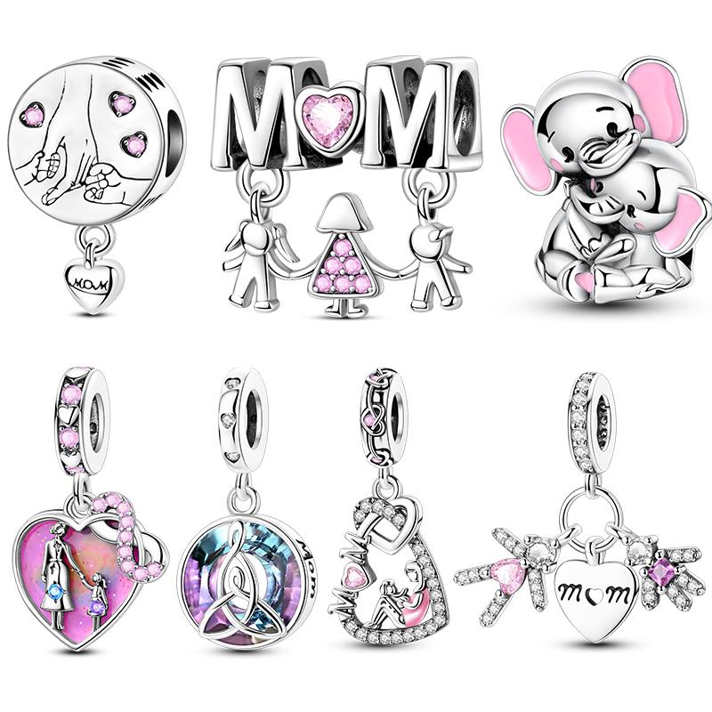 Nouveau Charm en Argent 925 LOVE Pendentif Cœur de Mère Perle Pour Femme Convient Bracelet Bijoux DIY Cadeau Pour Maman