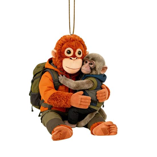 Monkey Hugging Plush Toy Keychain 2D Monkey Acrylic Keychain for Backpack Purse Car Keys Emotional Gift for Family Friends