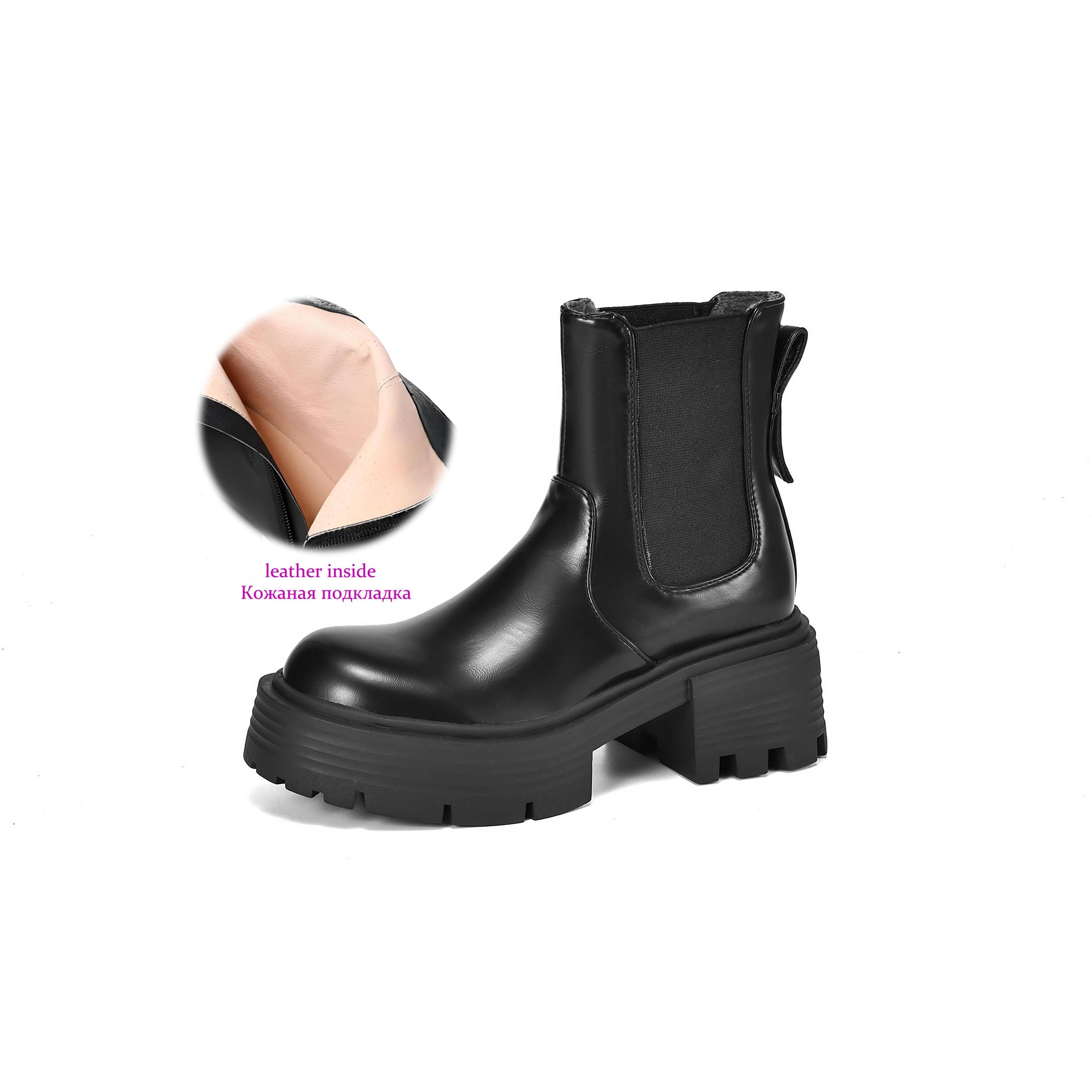 

Krazing Pot Microfiber Autumn Winter Shoes Thick High Heels Thick Bottom Size 43 Motorcycle Boots Knitwear Ankle Boots 34