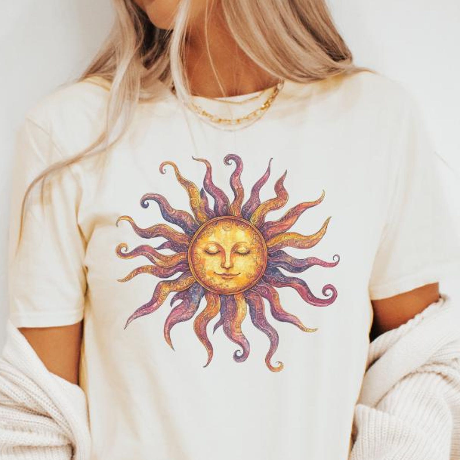 Sun Face Graphic Tee, Vintage Sun T-Shirt, Celestial Sun Design, Boho Sun Shirt, Retro Sun Art Tee, Cool Casual Gift Idea 100