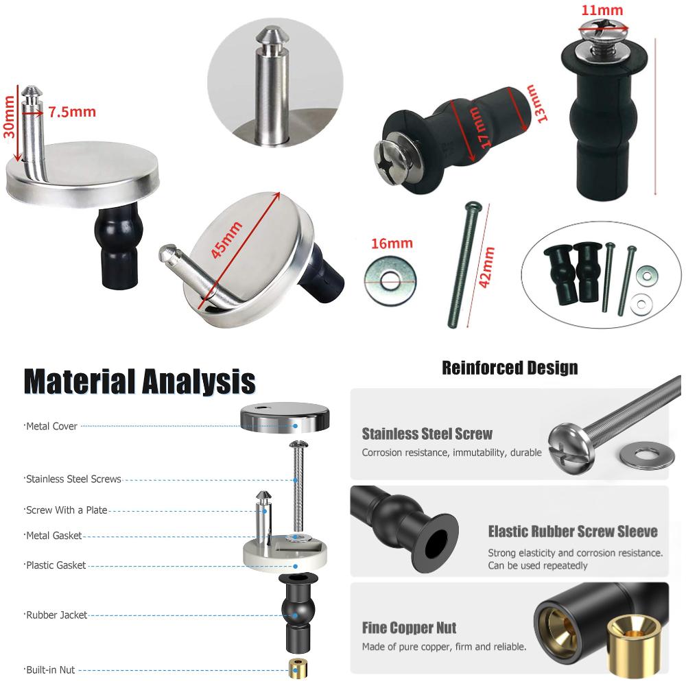 Boulons et vis pour abattant de toilette, fixations de charnière supérieure à dégagement rapide, écrou supérieur en caoutchouc extensible, vis, kit de remplacement universel pour abattant de toilette