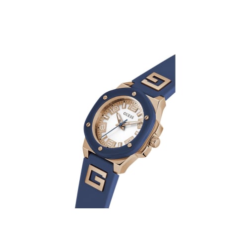 Guess Watches Women's 38mm Analog Stainless Steel Watch with Blue Silicone Strap, Officially Imported