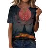 Womens Halloween Print V Neck Short Sleeve Button T Shirt Casual Loose Fit Top with Pumpkin and Bat Design Suitable for Daily Wear