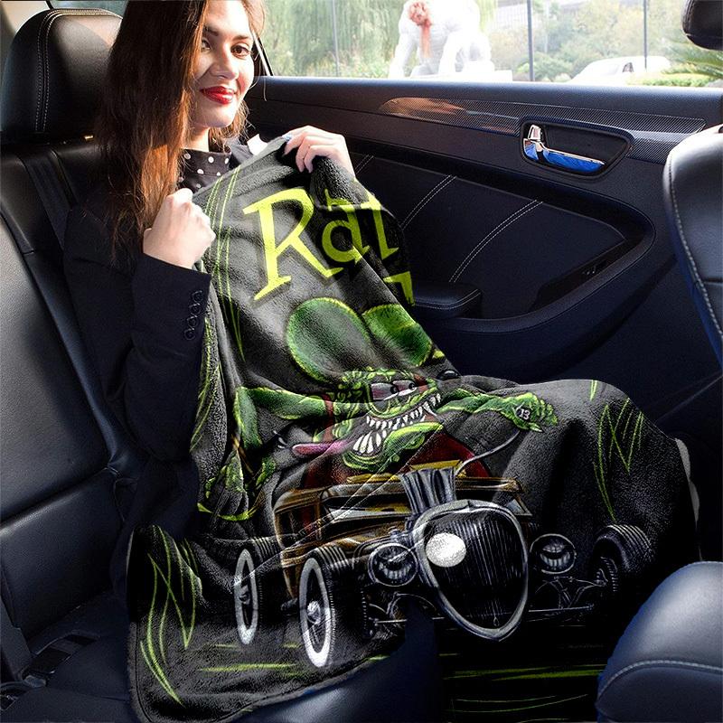 1pc, Rat Fink Hot Rod Car Home Decor Blanket, Perfect for Couch, Bed, Travel, Camping, Office Nap, Beach, Gift IdeaB078