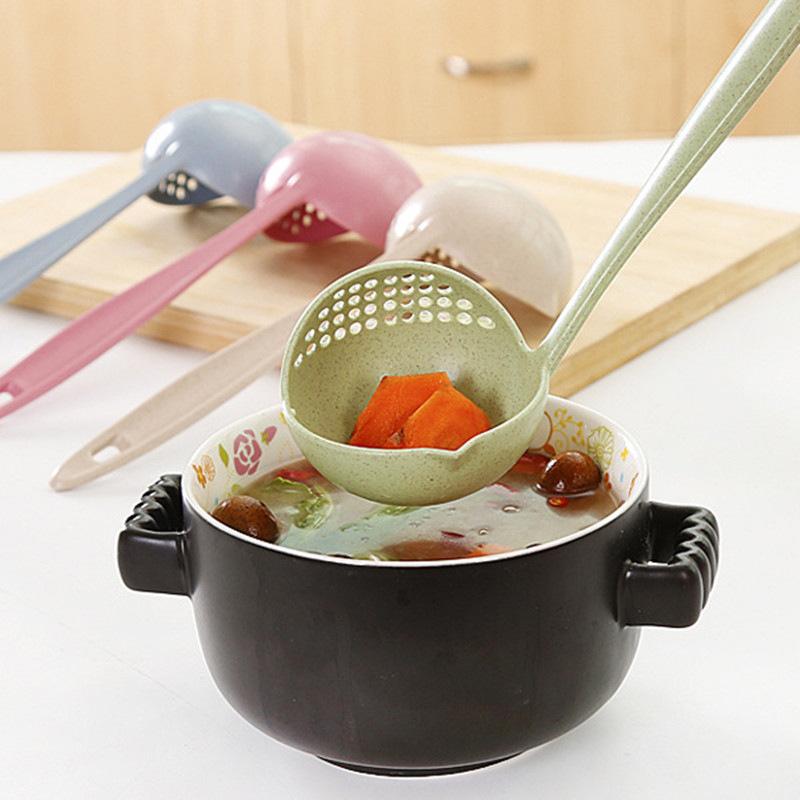 Wheat Straw Soup Spoon Long Handle Plastic Colander Filter Mesh Tableware Pot Scoop Home Kitchen