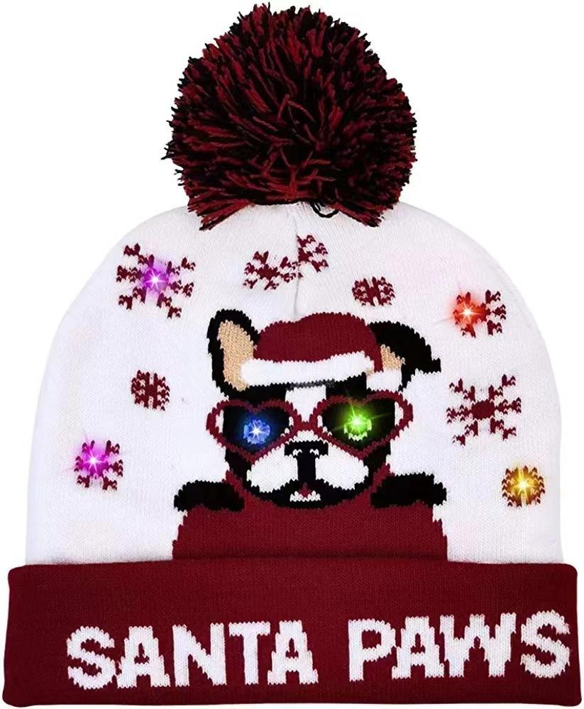 Winter new LED lights Christmas knitted hats men's and women's wool hats Holiday party warm ball hats