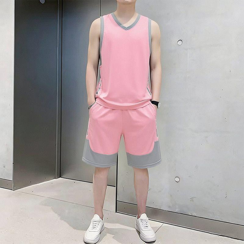 Men's 2026 Summer Sleeveless Ice Silk Basketball Training Vest and Shorts Set - Quick Dry and Loose Fit