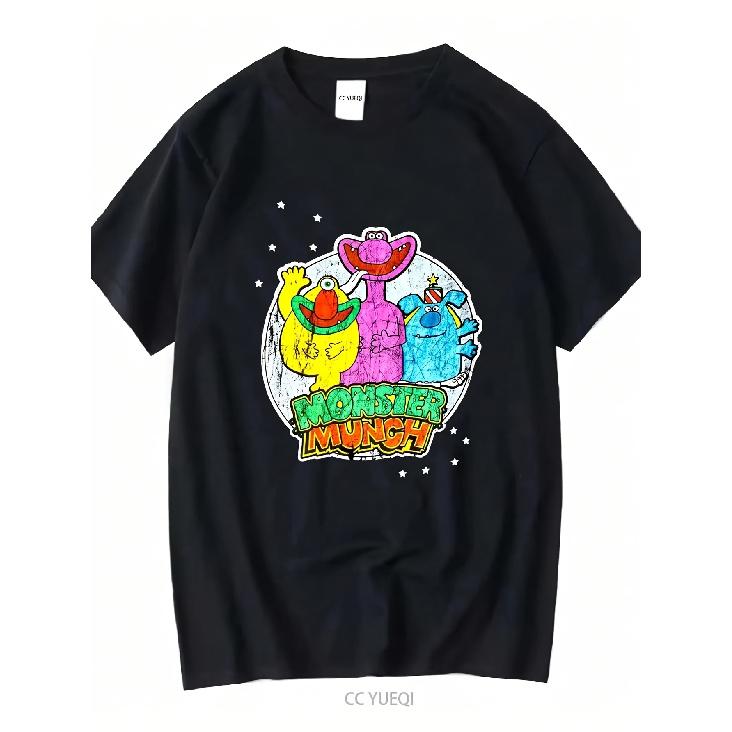 Monster Munch Black D Apparel - Vintage Washed Soft and Breathable Unisex T-Shirt with Monster Munch Graphic and Cartoon Monster Design | Casual S чёрный