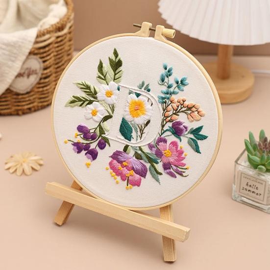 Floral Letter Embroidery Kit A To Z Embroidery Starter Kit with Hoop Fabric