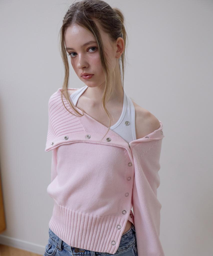 Rosefranz Fold Off Shoulder Knit [Pink]