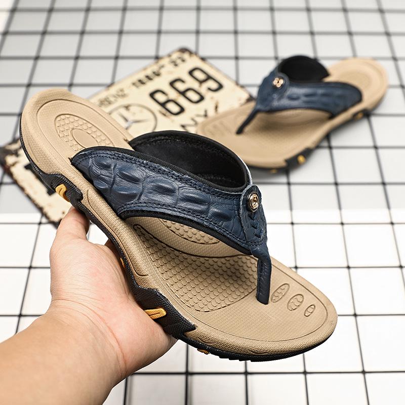Men's Casual Non-slip Leather Sport Flip-flops for Summer Beach & Outdoor Wear