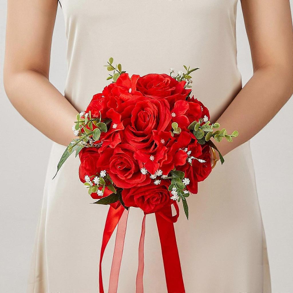 Wedding Bouquets Artificial Bride Bouquets for Wedding Party Centerpieces, Ceremony, Anniversary, Photography Props  Red
