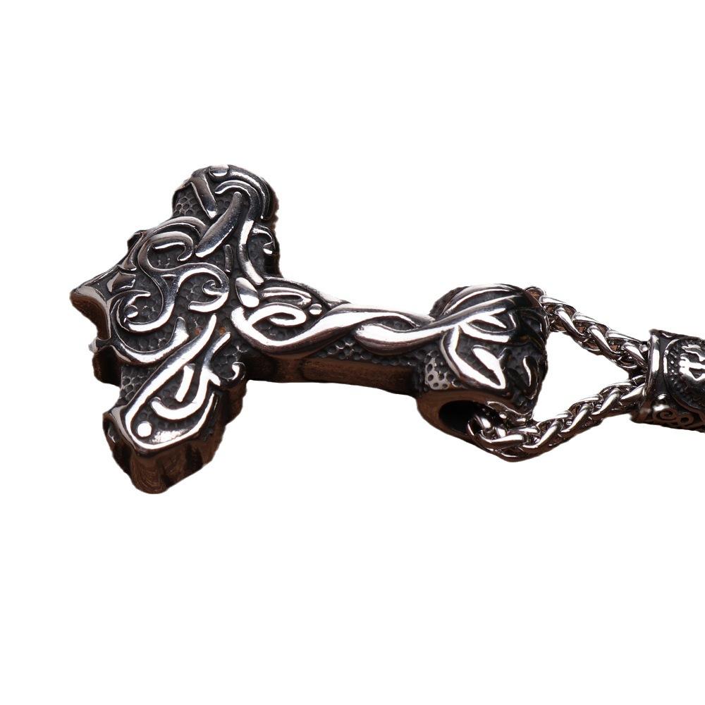 European and American Retro Personality Thor's Hammer Stainless Steel Men and Women Pendant Retro Hip Hop Trend