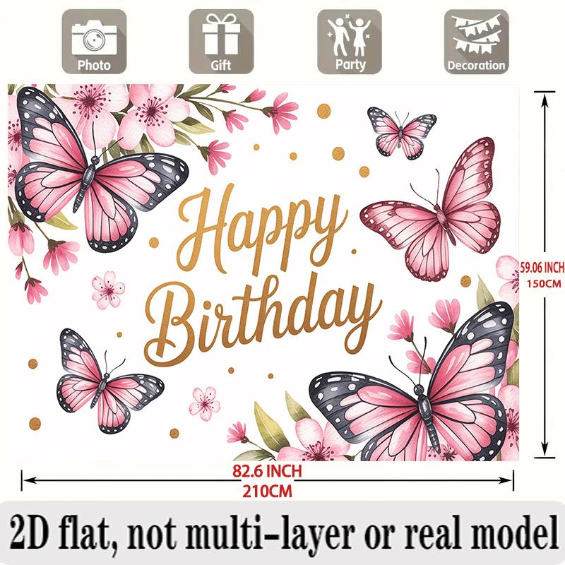 Party Backdrop Floral Butterfly Pink Flat Banners Celebrations Wedding Enthusiasts Photo Booth Background Front Door Decor