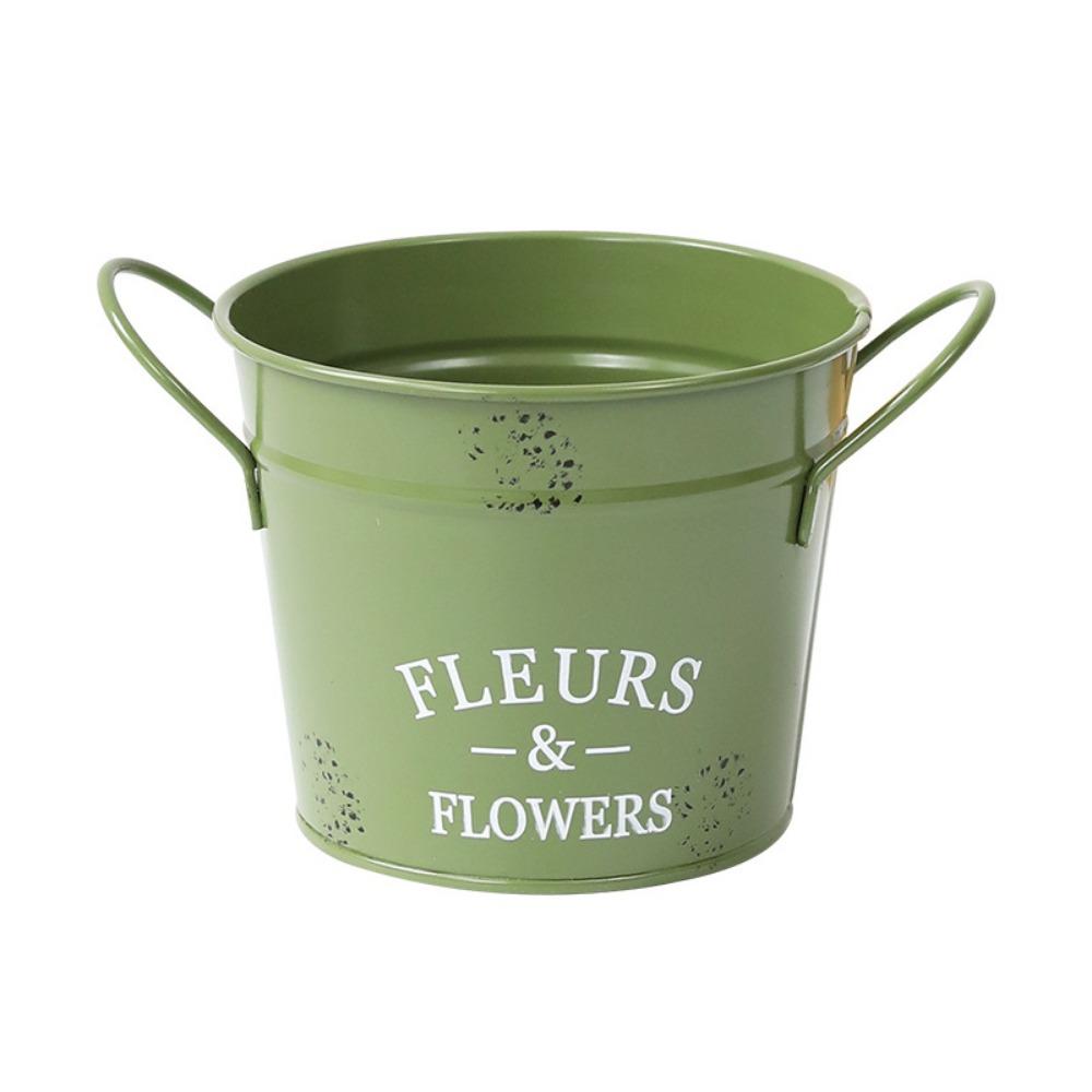 Corrosion-resistant Round Flower Pot Handicraft Flower Bucket Ornament Iron Planter Pot  Desktop
