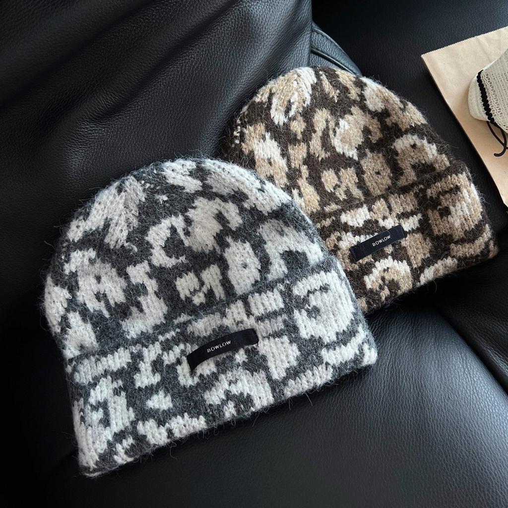 New American Retro Leopard Print Woolen Hat for Women in Autumn and Winter Face Showing Small Knitted Hat for Men Cold Hat