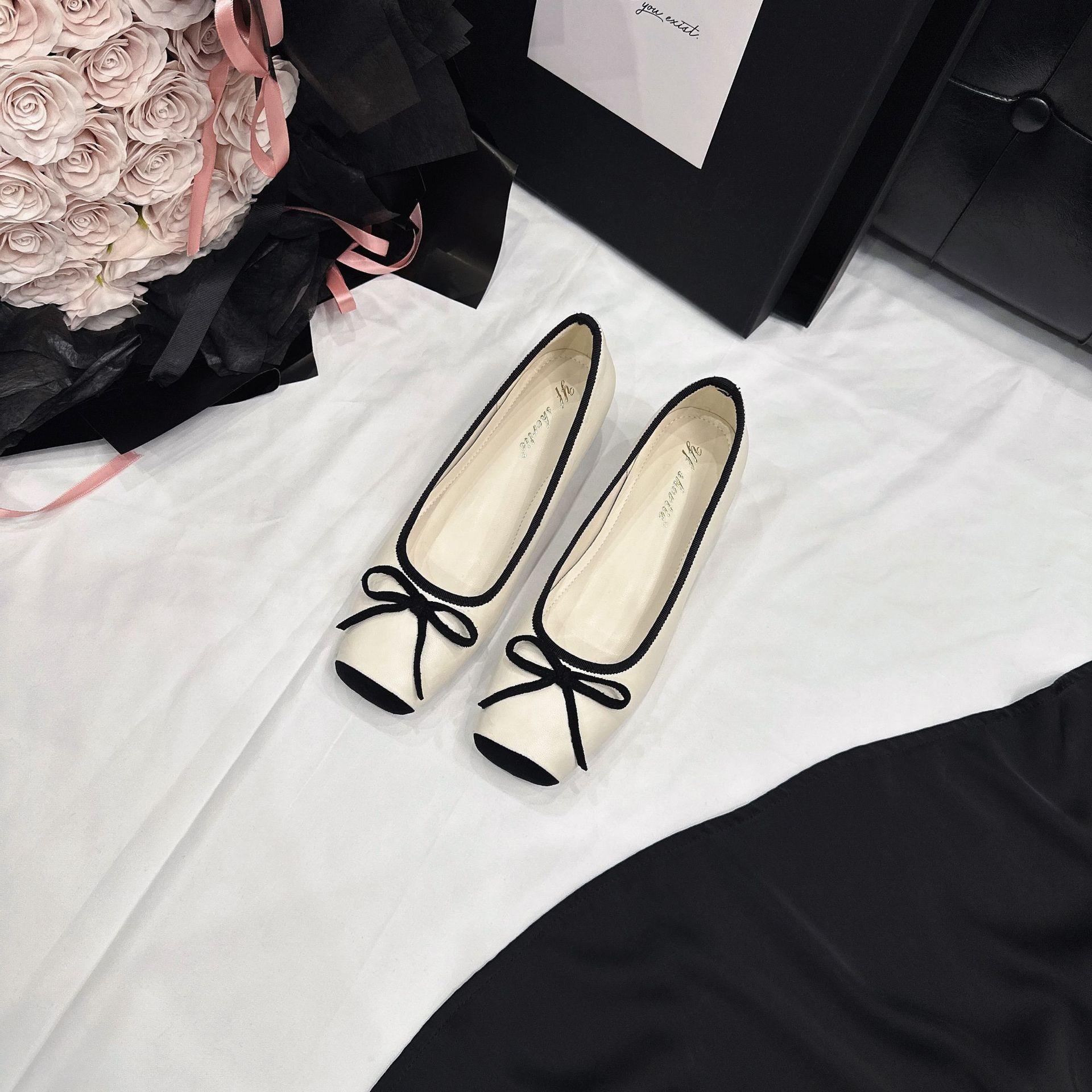 

Sheepskin version~ French evening breeze bow inner height increase single shoes women s summer not tired feet square head mouth Mary Jane shoes 39