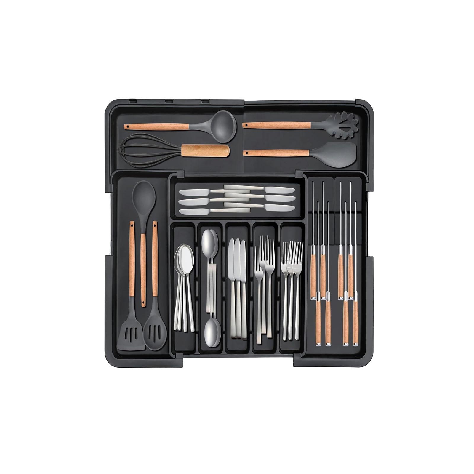 Extendable Kitchen Cutlery Storage Box With Compartments, Cutlery Organizer, Drawer- Cutlery Box, Three-way Extendable.
