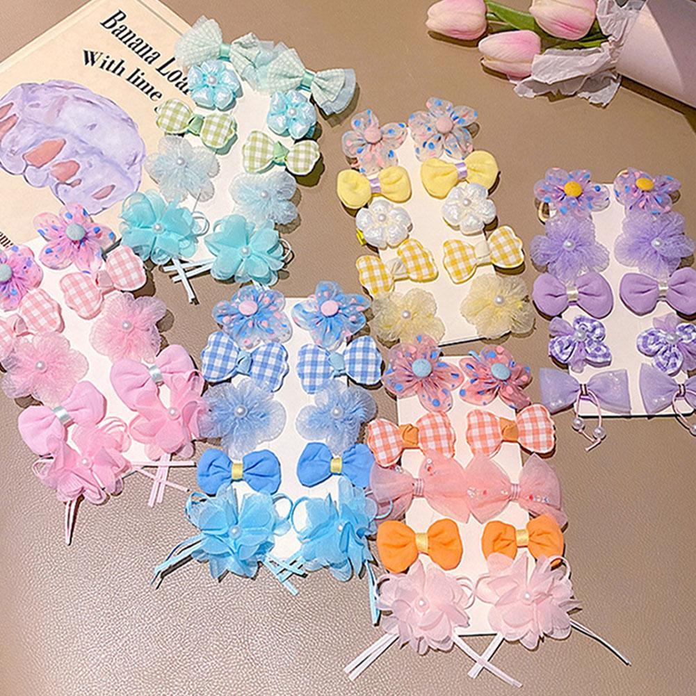 10pcs/set Cute Children Hair Clips Fabric Bowknot Flower Hairpin Bangs Hair Clips Fashionable Hair Accessories Headwear