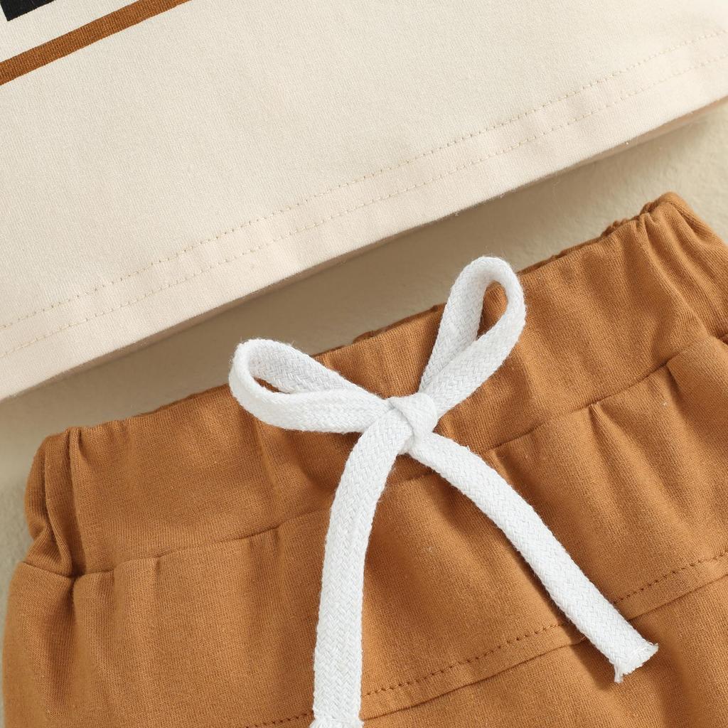 Toddler Boys Summer Outfits Letter Print Short Sleeve T-Shirts Tops Elastic Waist Shorts 2Pcs Clothes Set