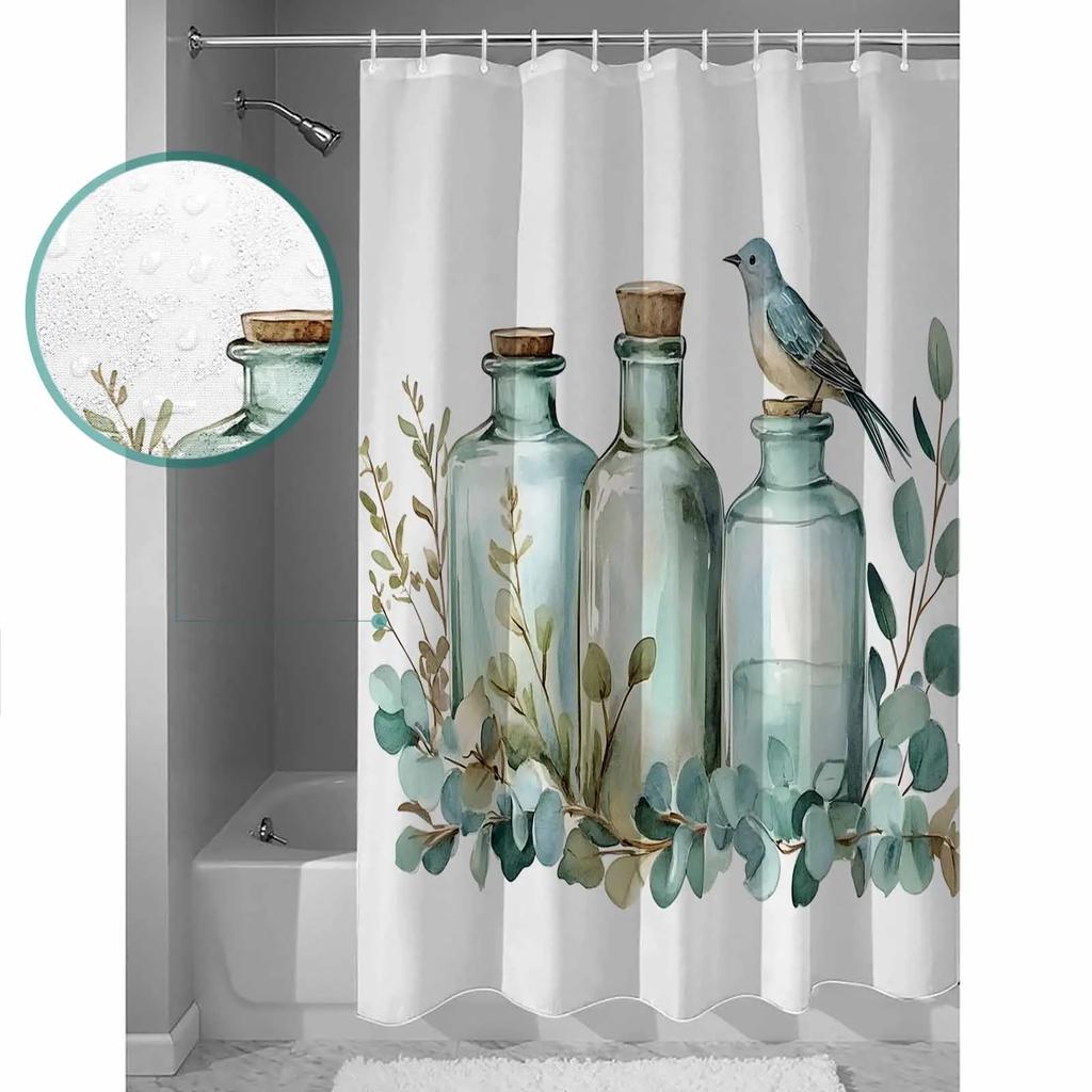 Eucalyptus Leaves Glass Bottle Shower Curtains Waterproof Bath Curtains Home Decor Modern Luxury Bathroom Curtain