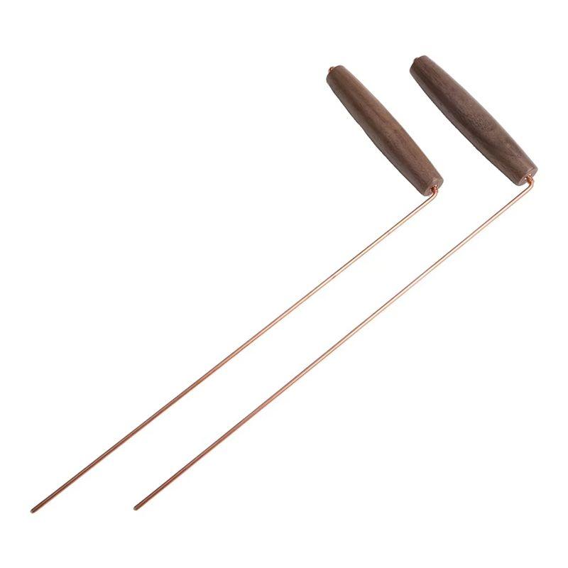 

AEE4-2Pcs Pure Copper Probes Rod For Divination Tool With Wooden Handles Copper Poles Wood Handles For Water Treasure