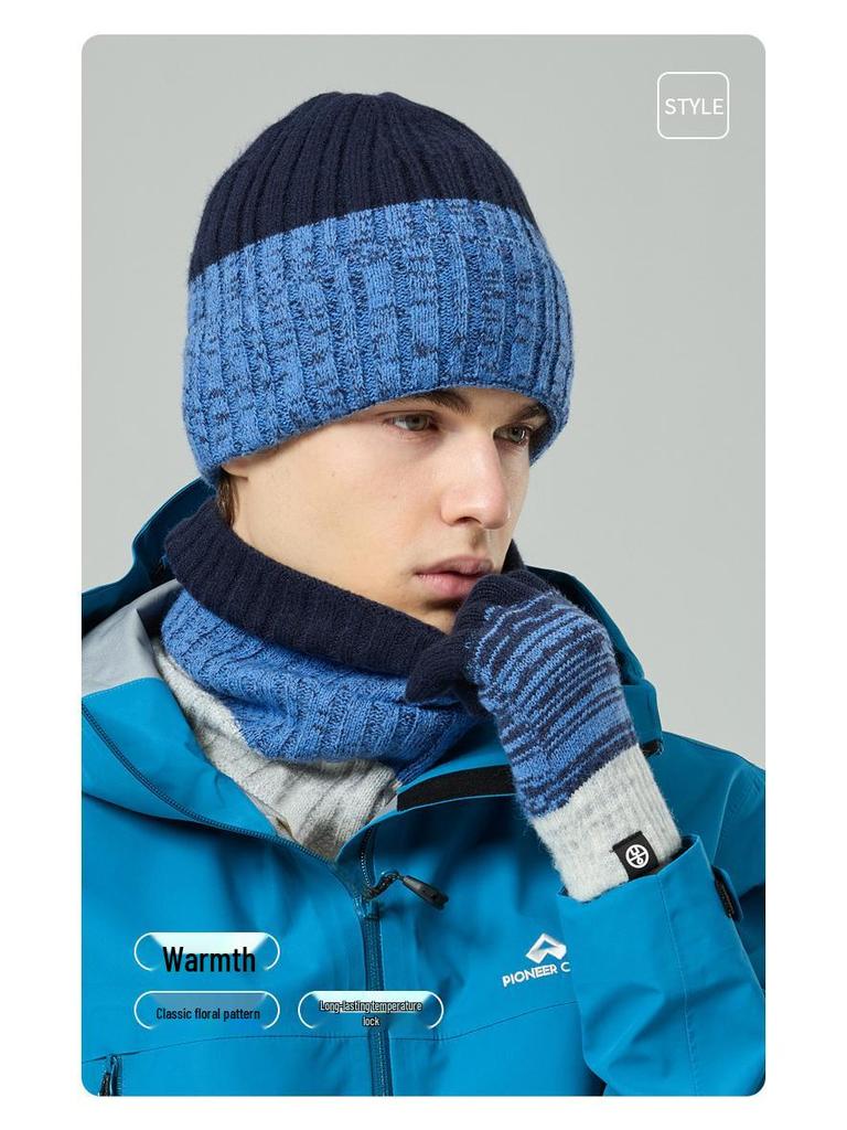 Men's and Women's Winter Cold-Proof Knitted Gloves, Hat, and Scarf Set - Warm and Thickened for Outdoor Use