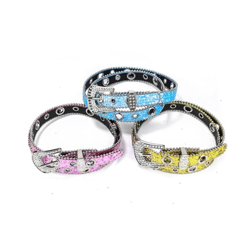 Teens Full Sequins Belt for Jeans Adjustable Pin Buckle Waist Belt Rhinestone Buckle Wide Waist Belt Ladies Skirt Belt