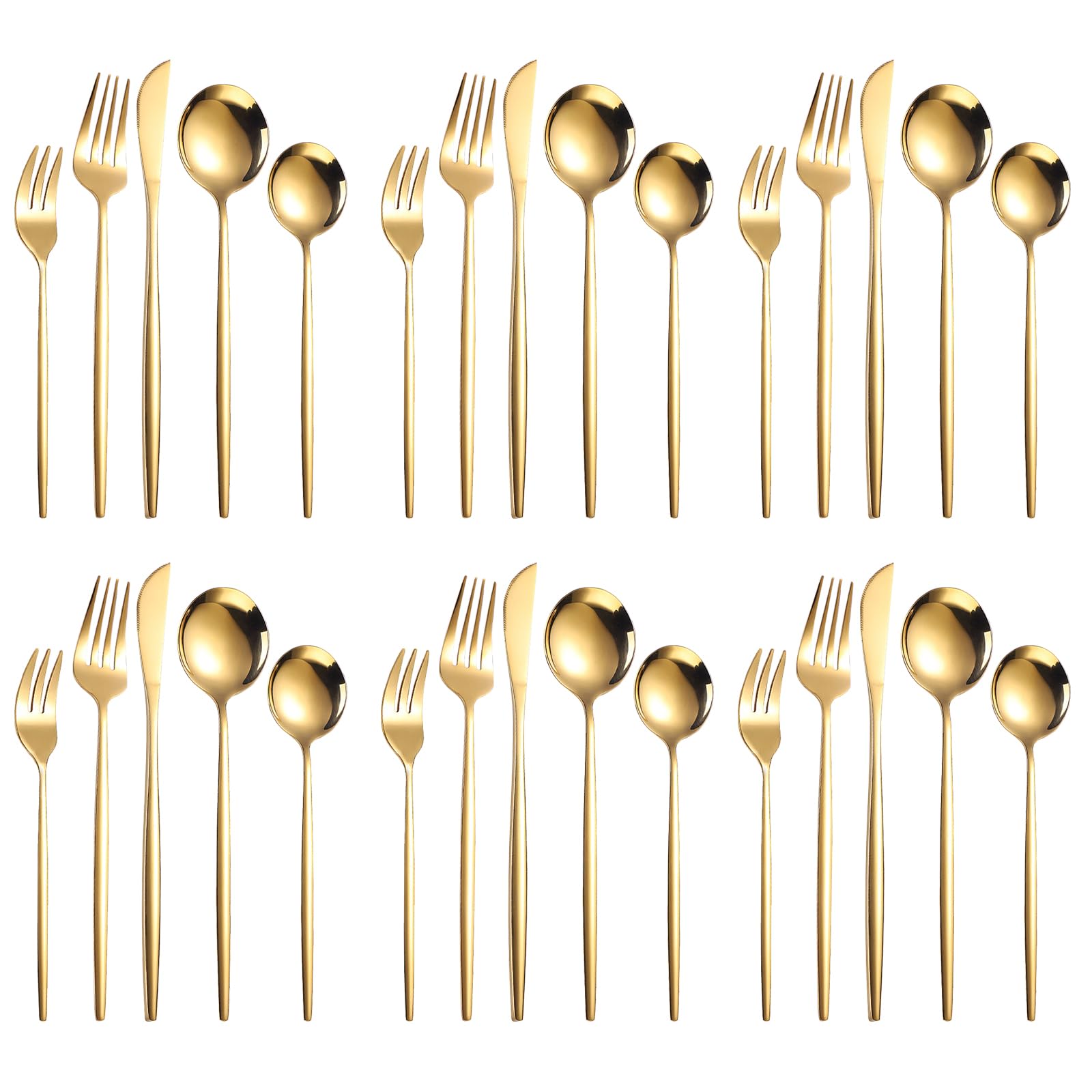 

GOWTHHRT Столовые приборы Стильная посуда из нержавеющей стали Полированная Скандинавская Острая Кухонная Идеальный подарок для или в качестве подарка Набор из 30 предметов, Набор в западном стиле, золотой