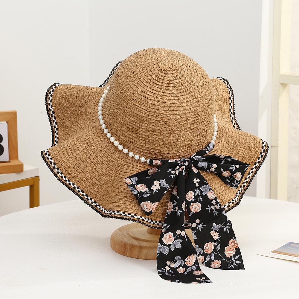 2025 Summer Women's Bowknot Straw Hat New Beach Big Brimmed Hat Foldable Travel Seaside Vacation Travel Outdoor Sunscreen Caps